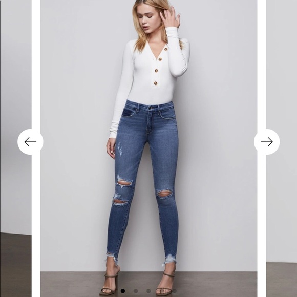 $175 Good American Good Waist Released Chew Jeans Size - High Rise Distressed - Picture 2 of 11